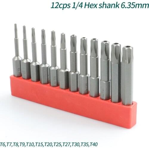 50mm 12Pcs Set Security Tamper Proof Magnetic Screwdriver Drill Bit Screw Driver Bits Hex Torx Flat Head 1/4" Hand Tool,Hollow