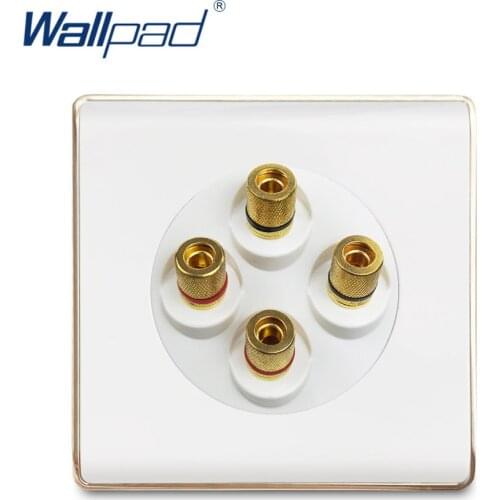 Wallpad 4 Pin Audio Wall Socket Electric Outlet White PC Panel With Gold Edge For Home