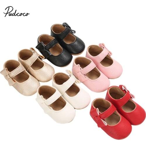 Toddler Baby Girl Bowknow PU Crib Shoes, Soft Sole Princess Mary Jane Flats with Non-Slip Bottom