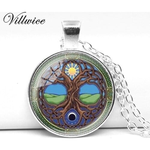 Tree of life necklace pendant silver color chain necklace sun jewelry glass cabochon statement necklaces women jewellery gifts
