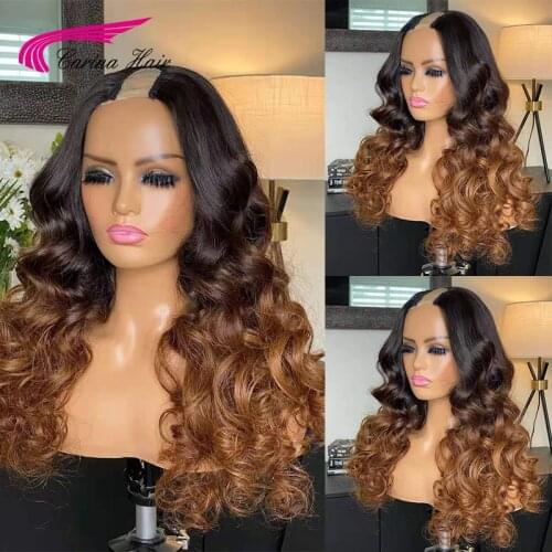 180 Density U Part Wig Ombre Blonde Brazilian Full Machine Made Wig Remy Wavy Glueless Human Hair Wigs For Women