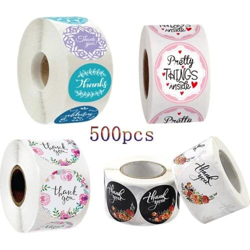 Qiduo 500pcs Labels per roll Natural Kraft Thank You Sticker Stickers Paper Stationery Stcker seal labes Hand Made With Love