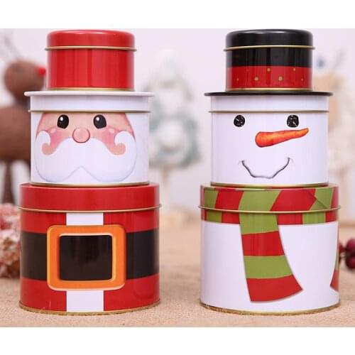 Christmas Craft Candy Jewelry Storage Box Snowman Three-tiered Iron Box Set Jar Christmas Small Iron Box Wedding House Decor