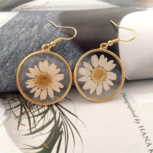 Lovely Gold Color Transparent Sunflower Inside Drop Earrings For Women Girl Trendy Chic Gorgeous Casual Jewelry Accessory