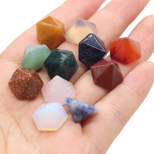 Natural Stone Six-sided Tapered Gemstone Pendant Loose Beads Desktop Ornaments Fish Tank Ornaments Inlaid Ring Crafts 14mm