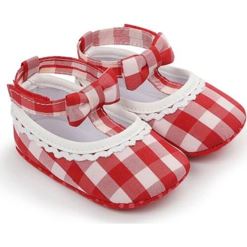 Cute Toddler Kids Christmas Party Princess Shoes Newborn Baby Girl Striped Bow First Walker Soft Soles Non-slip Footwear 0-18M
