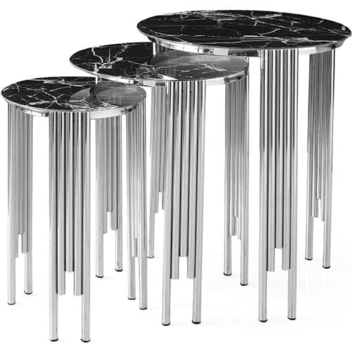 Modern Florence Triple Zigon coffee table Chrome Plated Black Marble Pattern coffee tables table basse furniture living room table