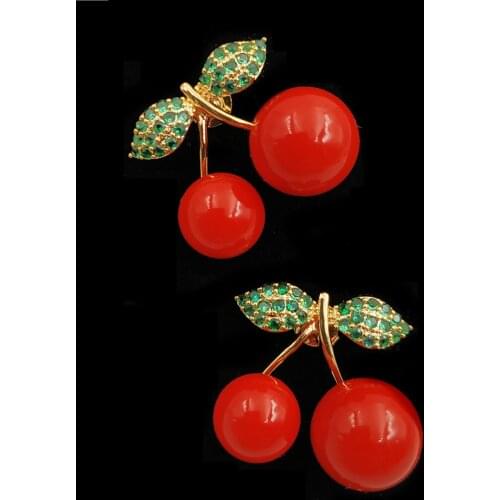 Old Fashion 2PCS/PAK Red Enamel Cherry Lapel Pins Flatback Brooches Lovely Fruit & Food Jewelry for Women Fashion Accessory