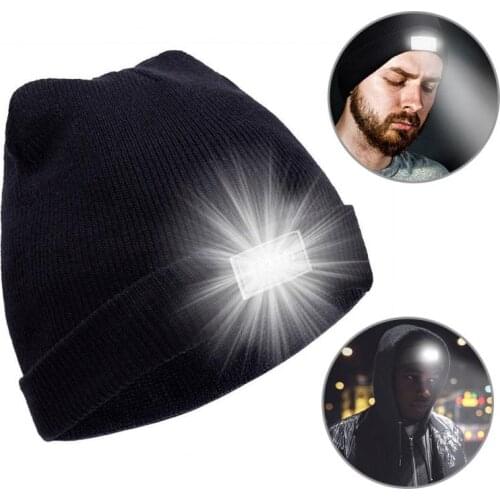 LED Light Hat Beanies Portable Head Lighting Lamp Warm Knitted Safety Warm Hat For Outdoor Cycling Knitting Camping Running Ski