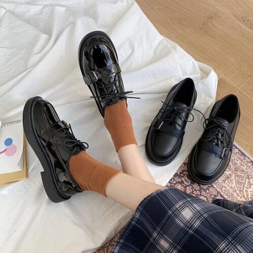 Leather shoes spring womens shoes new British style Harajuku style small black leather shoes student autumn casual single shoes