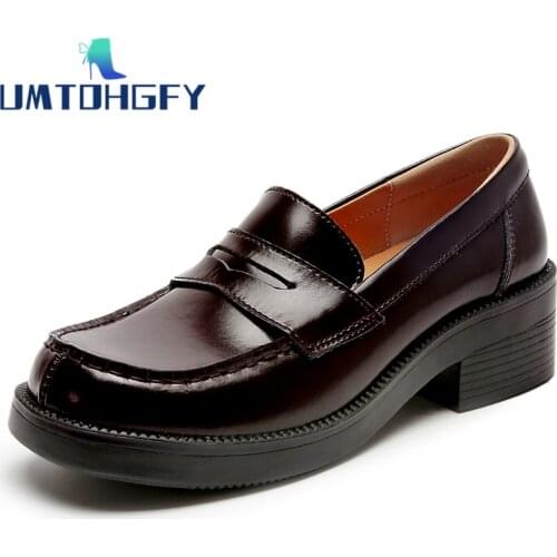 Genueal Leather Womens Shoes female Japanese Students Square Toe jk Girl Shoes Female Retro Forest Loafers Female Uniform Shoes