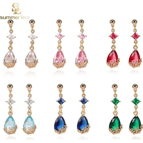 Korean Fashion Multi Layer Cutting Glass Crystal Earrings for Women Trendy Copper Edging Teardrop Dangle Earings Kawaii Jewelry