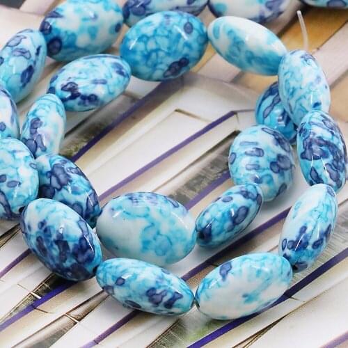 13x18mm Hot Blue Multicolor Riverstones Rain Flower Rainbow Stone Oval Loose DIY Beads 15inch Women Jewelry making Accessories