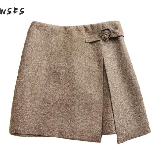 Wsfs Winter Black Khaki Skirt 2018 Women Elegant Aline Skirts Sexy Party Club Bandage Mini Asymmetrical Skirts Lady Four Season