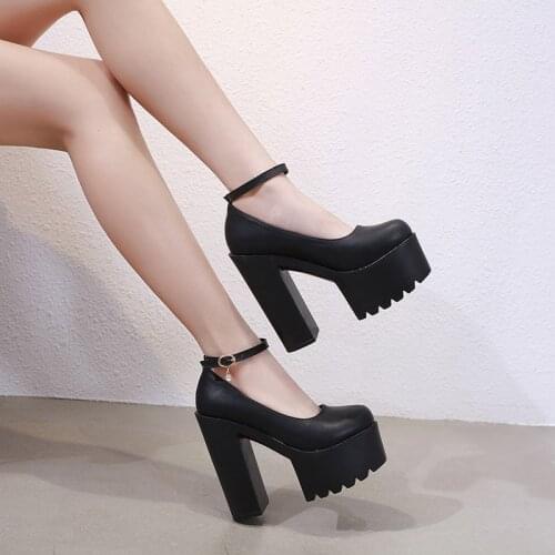 Womens Shoes Fashion Low-Cut Shoes Black And White Buckle Chunky Heel Womens Shoes Platform High Heels