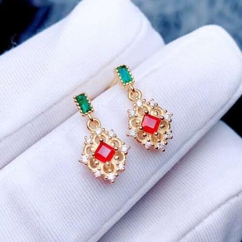 Natural Ruby S925 Sterling Silver Earrings Fine Fashion Wedding Jewelry For Women Free Shipping Meibapj FS