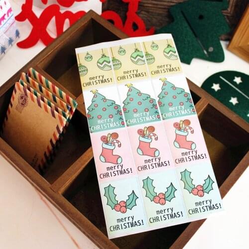 120pcs Rectangle Merry Christmas Candy Bag Sealing Stickers For Christmas Gift