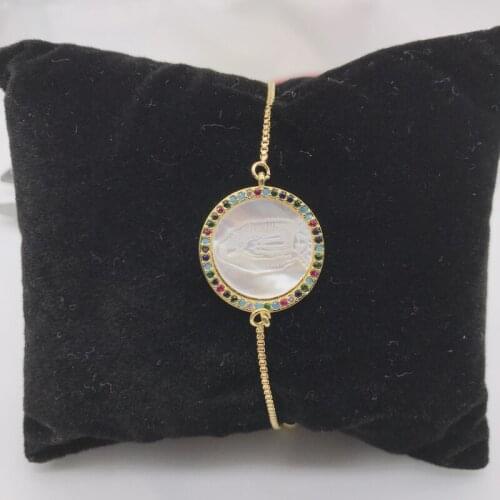 5pcs/lot Virgin Mary Medallion Shell Bracelet Rainbow cz connector Micropave Religious Jewelry Gift For Women