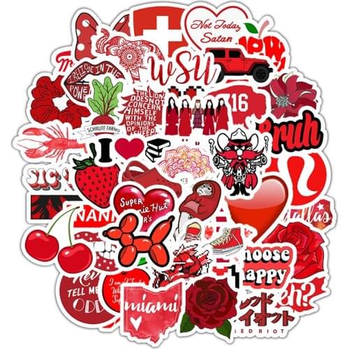 50Pcs/Set Red Sticker Strawberry Heart Shape Sticker Homemade Waterproof Vinyl Diy Sticker Refrigerator Phone Car Sticker