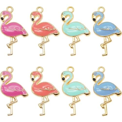 8pcs Mix Color Flamingo Charm Enamel Pendant Jewelry Findings Gold Alloy Pendant Handmade Necklace Women Earrings Gift Accessory