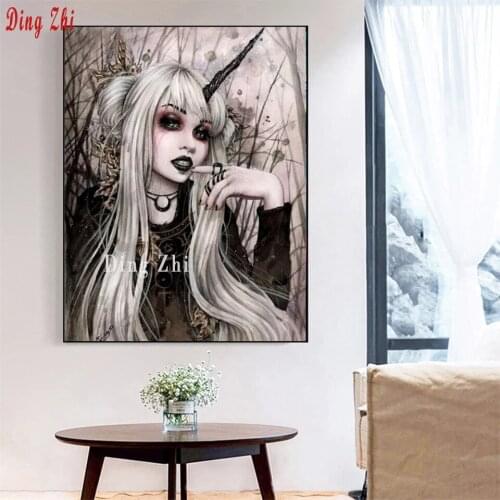 Diamond Embroidery Cross Stitch 5D DIY Diamond Painting Vampire Woman Full Square Round Mosaic Unicorn Halloween Beaded Decor