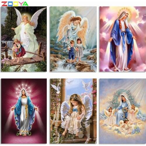 ZOOYA DIY Diamond Painting Full Round Diamond Embroidery Mosaic Pictures 3D Wall Sticker Angels Guard Sister Little Brother R320