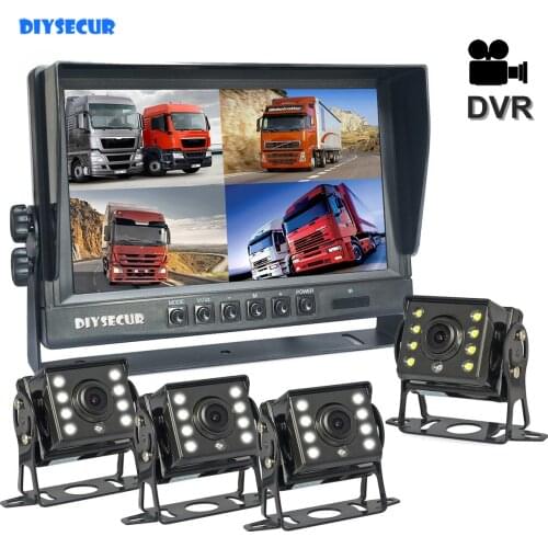 DIYSECUR 9inch 4CH AHD IPS Recorder DVR Car Monitor Vehicle Truck Night Vision Rear View Camera Support SD Card Recording