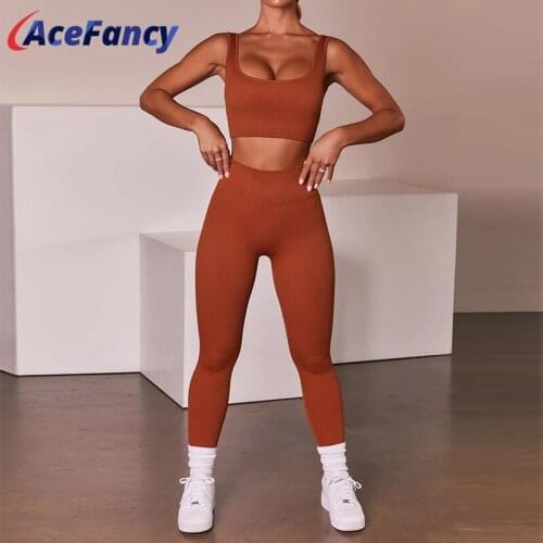 Acefancy Women Yoga Set ZC4319B Fitness Leggings Hight Waist Anti-Pilling Vest Energy Fitness Suit 2 Pieces Yoga Suit Woman