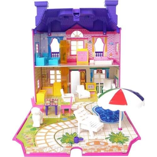Double-decker Luxury Villa Toy Child Play House Scene Toy Purple Villa With Light Music Children Simulation Furniture Toys