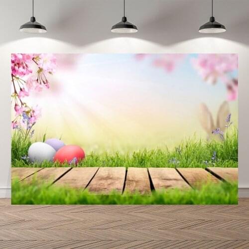 SeekPro Easter Bunny Spring Backdrops Child Birthday Party Green Grass Meadow Flowers Eggs photo Background Photography Backdrop