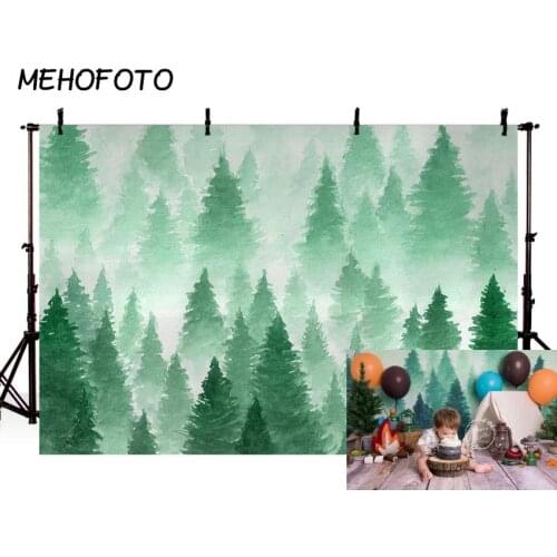 MEHOFOTO Watercolor Christmas Tree Backdrop Photography Green Forest Background Baby Portrait Photobooth Newborn Photo Props