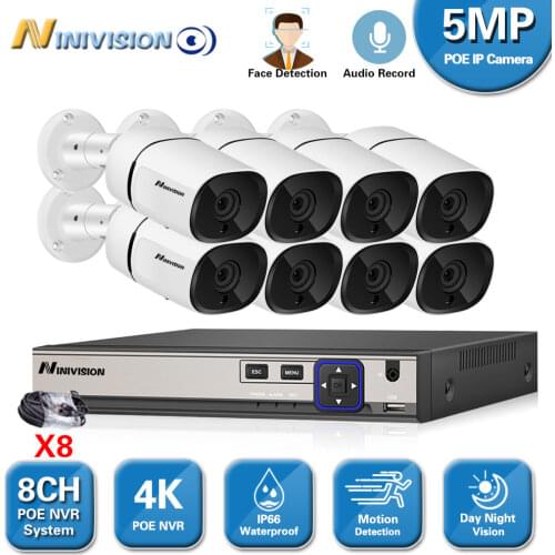 8CH POE 48V IP Camera CCTV System NVR Face record Set HD 5.0MP Outdoor IR Night Vision Security Surveillance Kits 8*20m Netcable