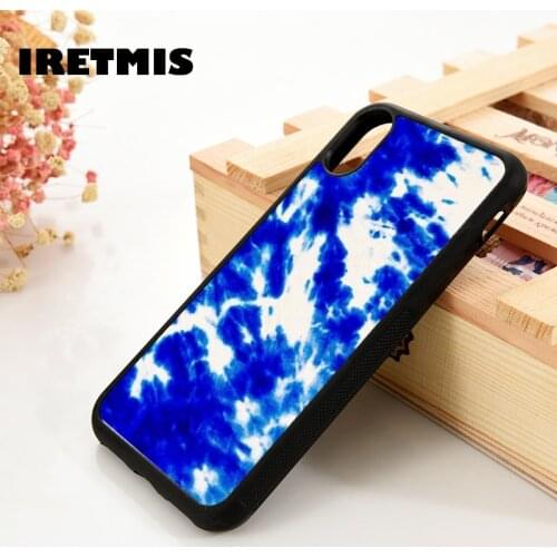 Iretmis 5 5S SE 6 6S Soft TPU Silicone Rubber phone case cover for iPhone 7 8 plus X Xs 11 Pro Max XR Blue Tie Dye