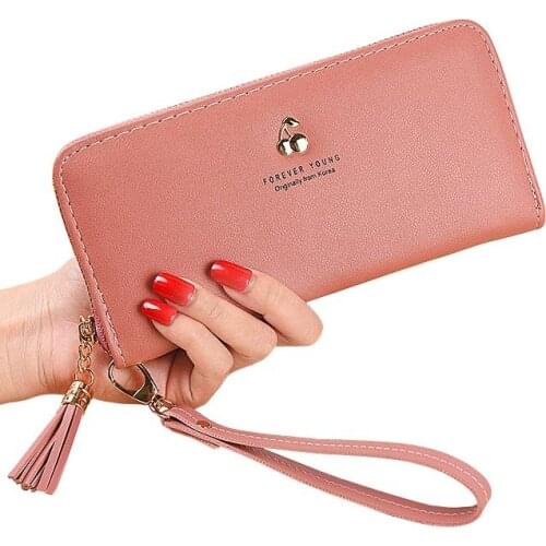 Women Wallet Cards Holder Tassels Zipper Lady Money Coin Purse Pocket Clutch Wristlet Handbags Female Wallets Cherry Bags Pouch
