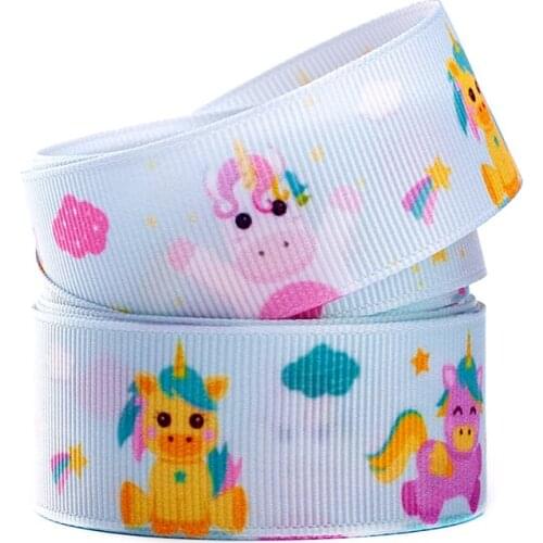 Beautiful Unicorn Cartoon Heat Transfer Printed Grosgrain Ribbon 25mm/38mm/75mm For Crafts DIY Hair Bows Decoration 5Yards