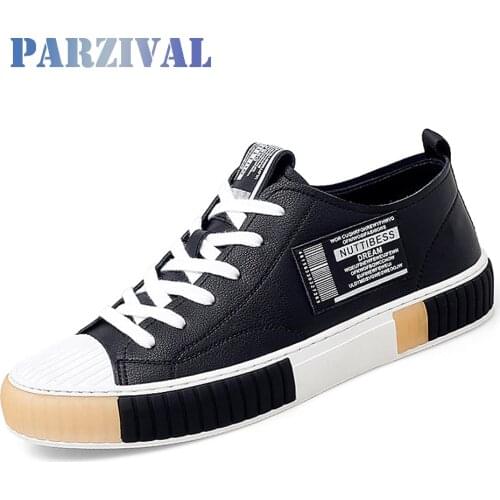 PARZIVAL Men Vulcanized Shoes New Low-top Breathable Canvas Shoes Spring Autumn Leather Sneakers Male Flats Mens Casual Shoes