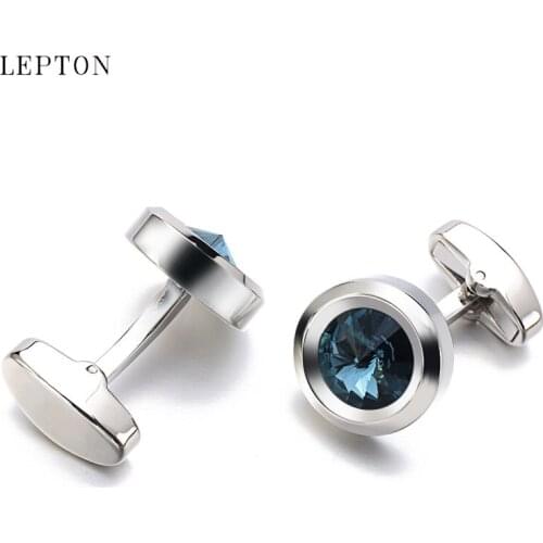 Fashion Low-key Luxury Dark Blue AAA Crystal Cufflinks For Mens Shirt Suit Cuffs Cufflink Lepton Men Groom Wedding Cuff links