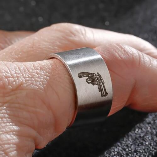 MOREDEAR 12MM Never Fade 316L Stainless Steel Rings Casual Party Ring Double Pistol Gun Ring