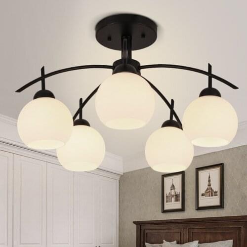 Nordic Ceiling Lamp Living Room Lamp Warm Round Bedroom Lamp Atmosphere Wrought Iron Creative European Glass Ceiling Lamp