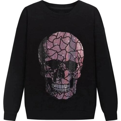 2021 Solid Color Pullover Rhinestone Skull Sweatshirt MenS Hoodies Spring Autumn Hoody Casual Streetwear Clothes H569