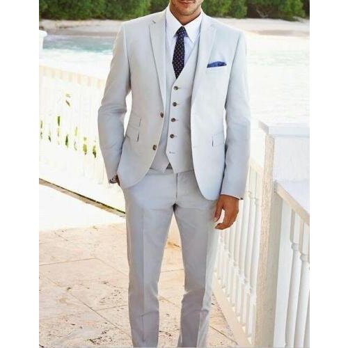 Formal Office Business Working Men Suits Bespoke Light Gray Blazer Gentlemen WeddingTuxedos(Jacket+Pant+Vest+Handkerchiefs+Tie)