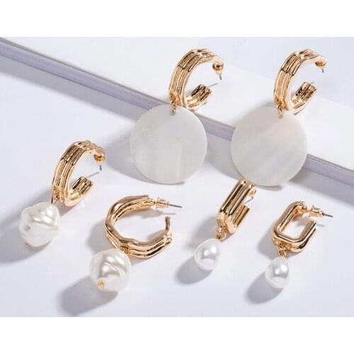 Wholesale Jewelry Shell Stud Earrings for Women European American Long French Pearl Pendant Earrings Trendy 2020