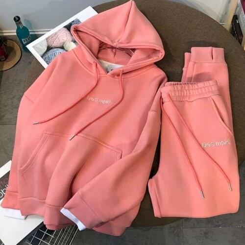 Autumn And Winter New Suit Thickened Plus Velvet Pullover Hooded Womens Suit Sports And Leisure Two-piece Trousers And Leisure