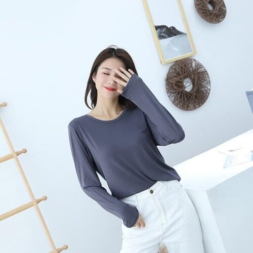 Autumn Winter Long-Sleeved T-Shirt Female Slim Large Size Round Neck Bottoming Shirt Korean Version Elastic Warm Clothes