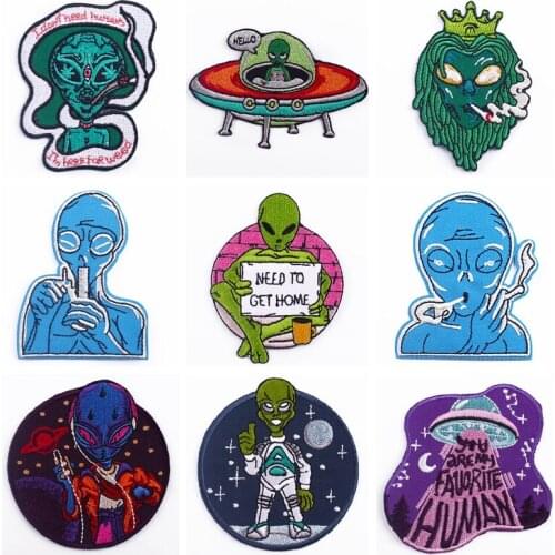 Alien UFO Patch Embroidered Patches On Clothes Funny Badges Apparel Accessory Heat-adhesive Iron On Patch Patches For Clothing