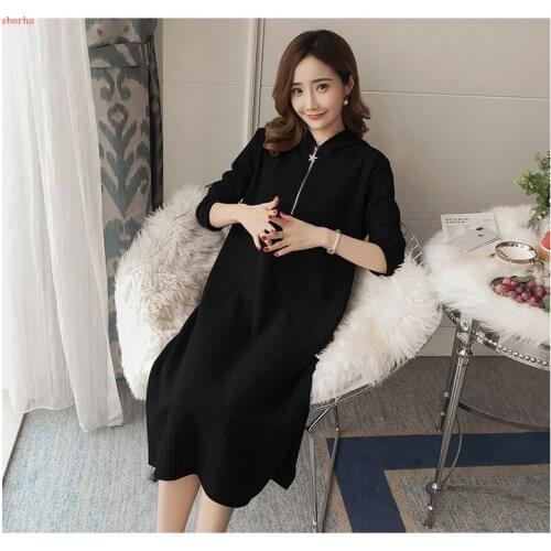 Long Sleeve Maternity Dress Pregnant woman hooded collarSolid Gravidas For Pregnant Women Clothes Lady Pregnancy Dress Clothing