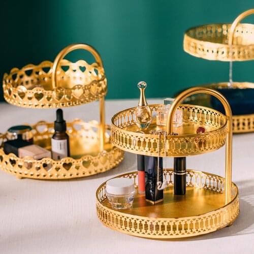 Modern Home Decoration Accessories Living Room Decor Gold Double-layer Storage Makeup Storage Jewelry Storage Fruit Snack Plate