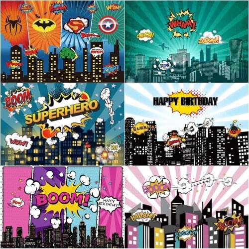 Superhero Cityscape Photography Backdrops Super Heros Kids Birthday Party Photo Background Boy Customized Photocall Photo Studio