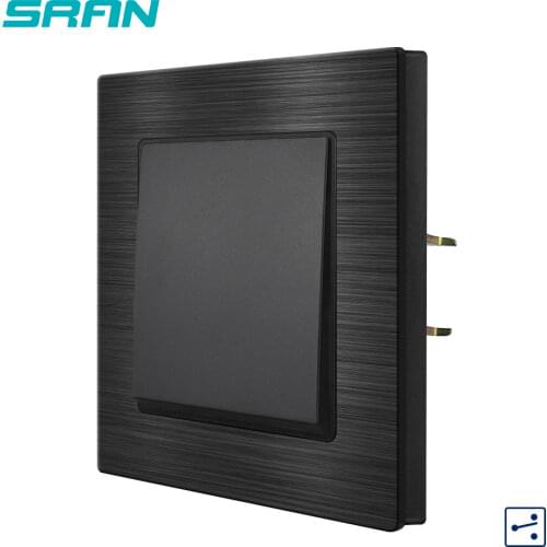SRAN EU Light Switch 1Gang 2Way 16A 250V Aluminum Alloy Panel Black 82mm * 82mm Wall Switch Eu F9KG002