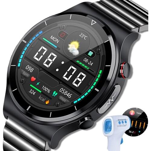 Thermometer Smart Watch 360*360 HD Full Touch Screen ECG Heart Rate Monitor Blood Oxygen Sport Smartwatch Weather Forecast Clock